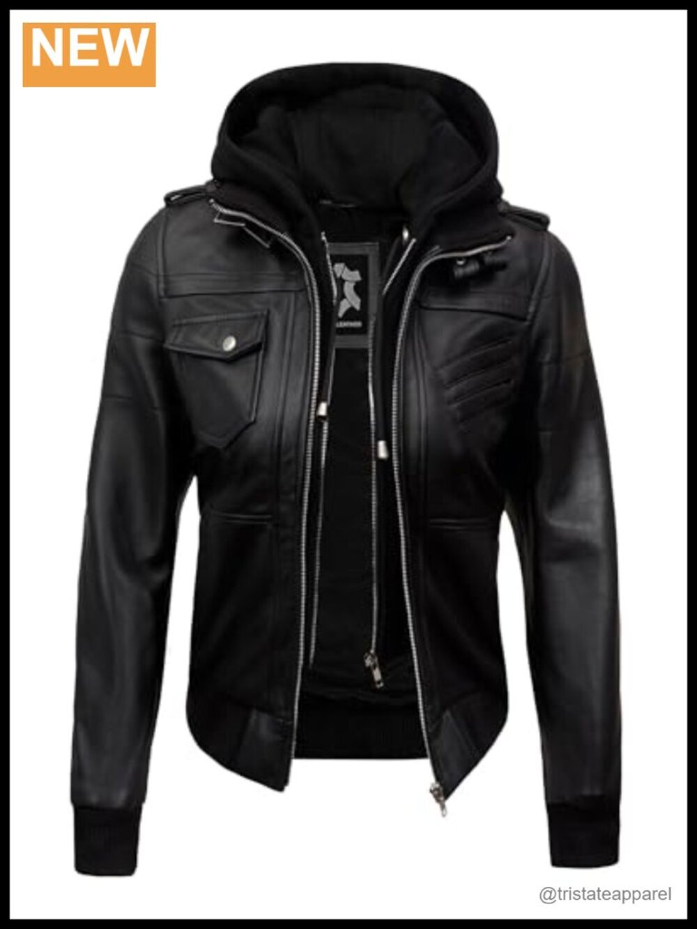 Women's Real Lambskin Leather Jacket with Removable Hood - Motorcycle Style